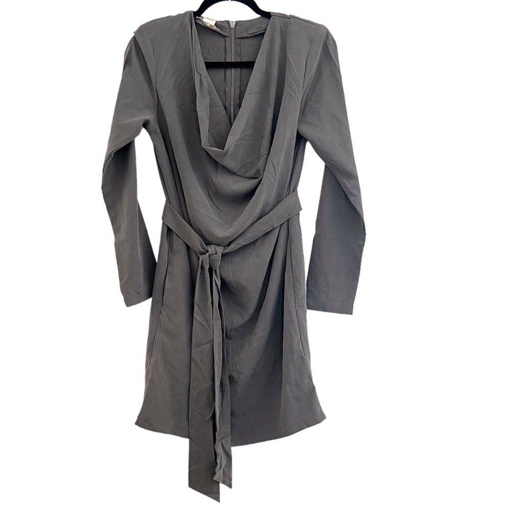 Gold Hawk Silk Cowl Neck Self Tie Belt Dress Size Small